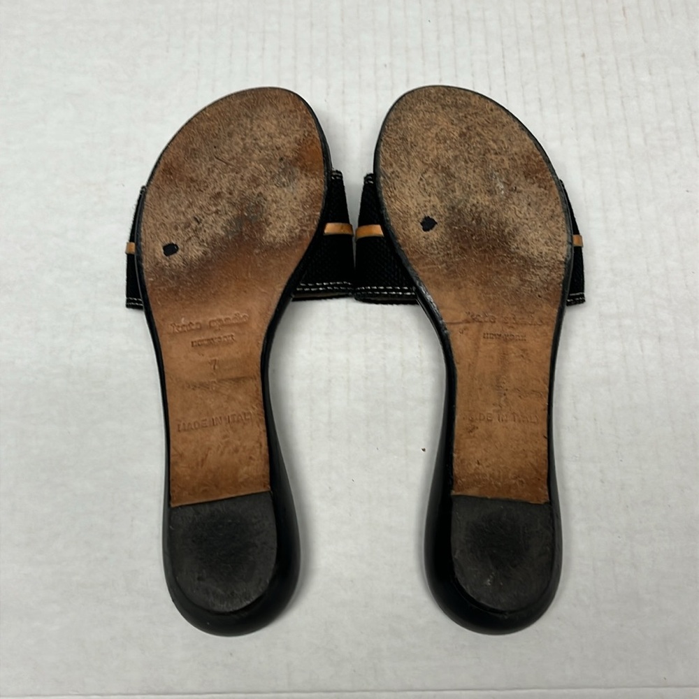 Kate spade black & tan Toby polka dot button detail slide leather sandals sz 7 - Picture 9 of 12